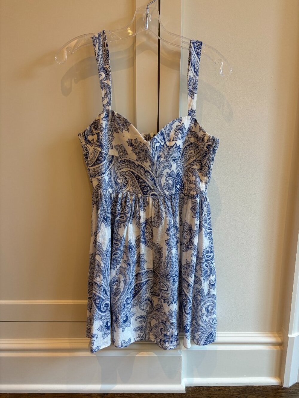 Zara White and Blue Paisley Mini Dress